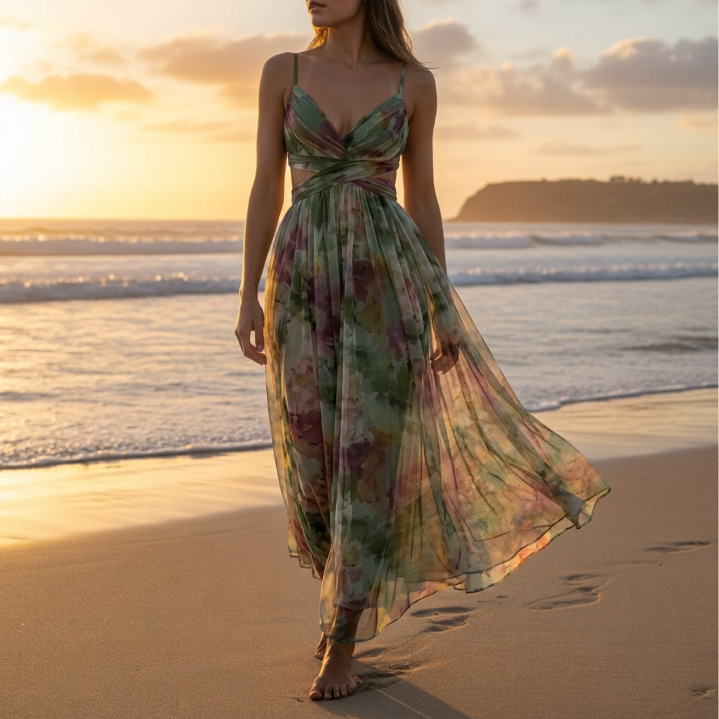 Women's Floral Print Maxi Dress Elegant Silhouette – Maribel