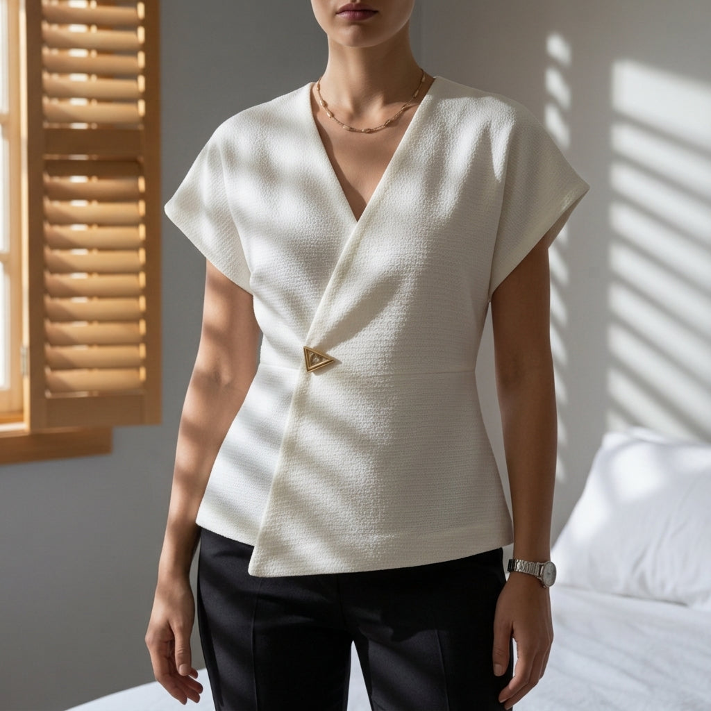 Women's Wrap Blouse Cap Sleeve Asymmetric Style – Marielle