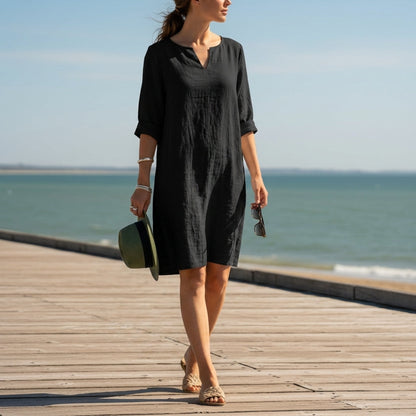 Women’s Cotton Blend V-Neck Dress Relaxed Fit – Elara