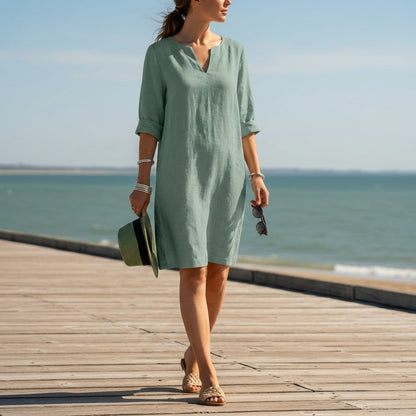 Women’s Cotton Blend V-Neck Dress Relaxed Fit – Elara