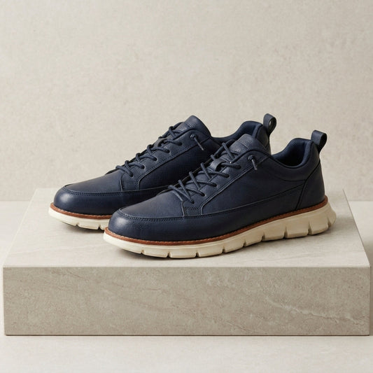 Leather Casual Sneakers in Faux Leather with Lace-Up Closure – Marlowe
