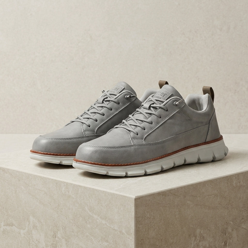 Leather Casual Sneakers in Faux Leather with Lace-Up Closure – Marlowe