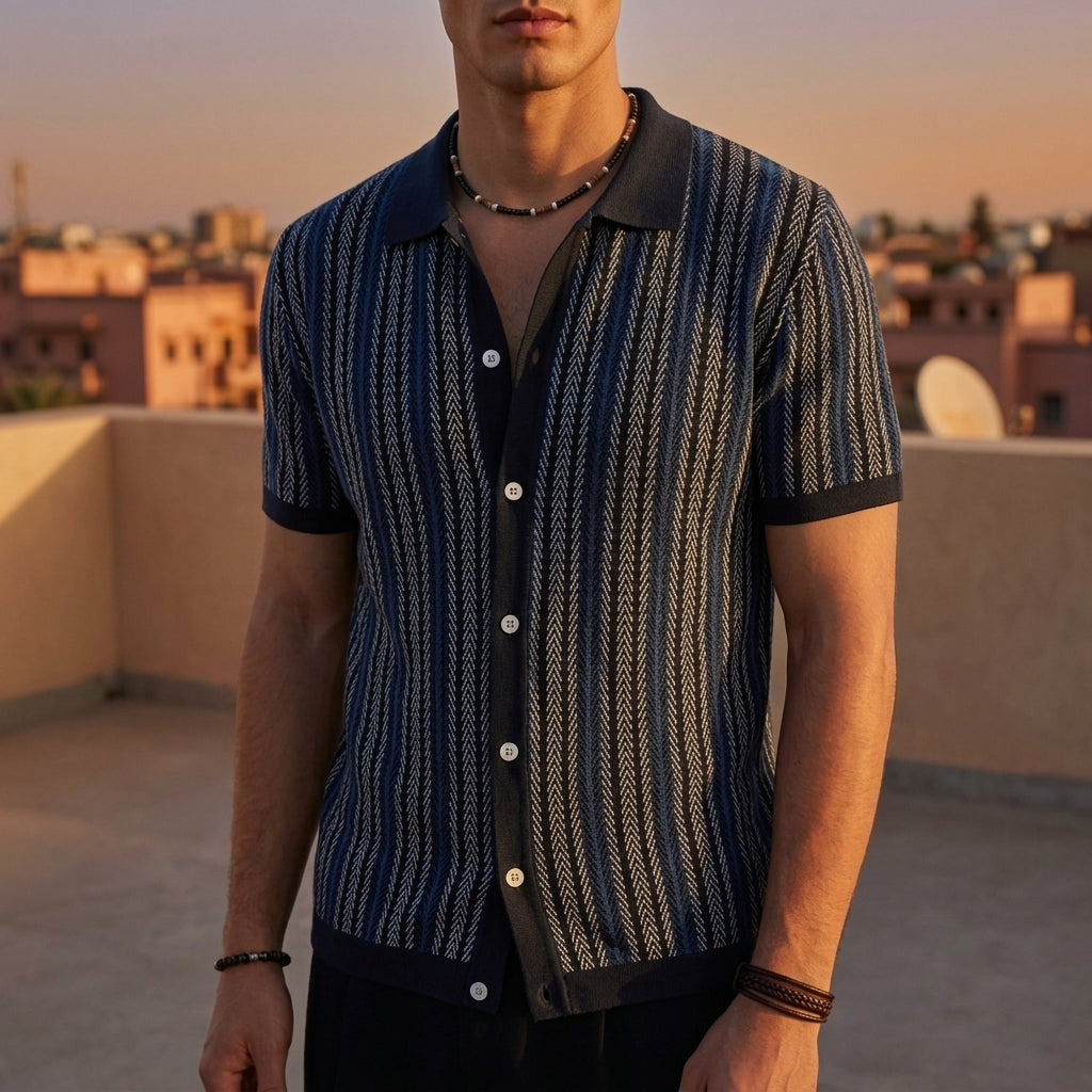 Men's Knit Polo Herringbone Button Down Refined Style – Laurent