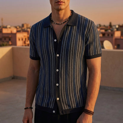 Men's Knit Polo Herringbone Button Down Refined Style – Laurent