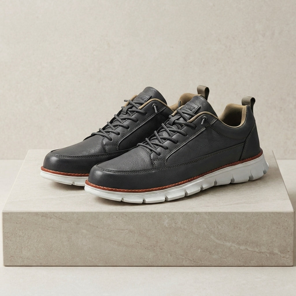 Leather Casual Sneakers in Faux Leather with Lace-Up Closure – Marlowe
