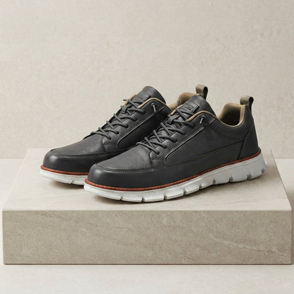 Leather Casual Sneakers in Faux Leather with Lace-Up Closure – Marlowe