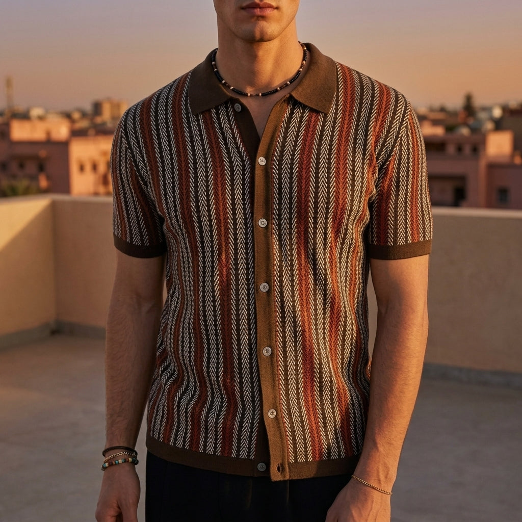 Men's Knit Polo Herringbone Button Down Refined Style – Laurent