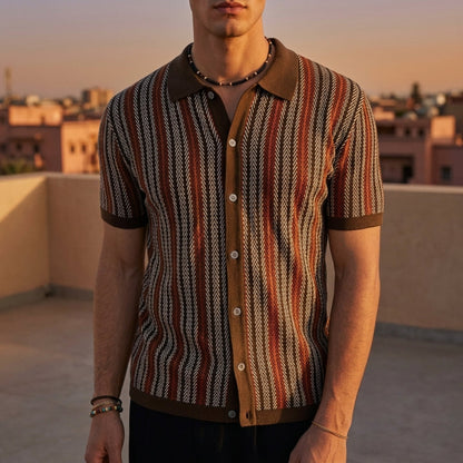 Men's Knit Polo Herringbone Button Down Refined Style – Laurent