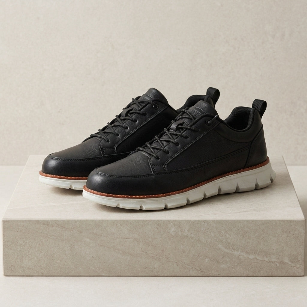 Leather Casual Sneakers in Faux Leather with Lace-Up Closure – Marlowe