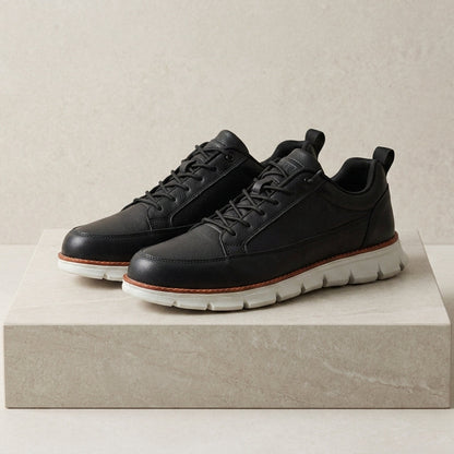 Leather Casual Sneakers in Faux Leather with Lace-Up Closure – Marlowe