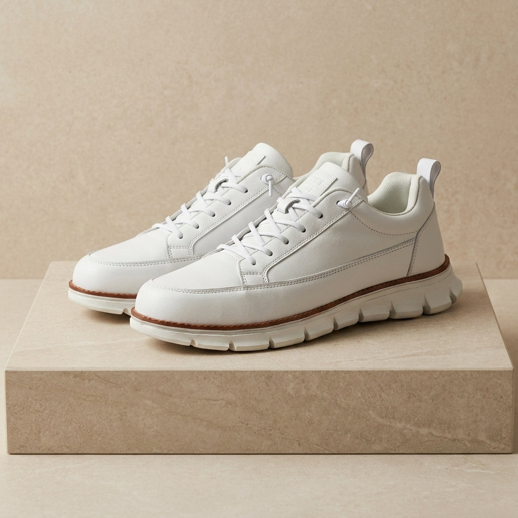 Leather Casual Sneakers in Faux Leather with Lace-Up Closure – Marlowe