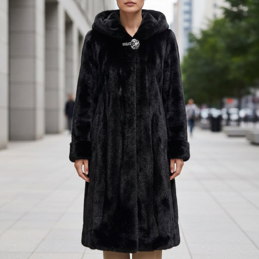 Faux Fur Hooded Coat for Women, Refined Silhouette – Valentina