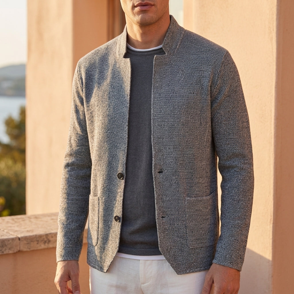 Knit Cardigan with Stand Collar Relaxed Fit – Elara