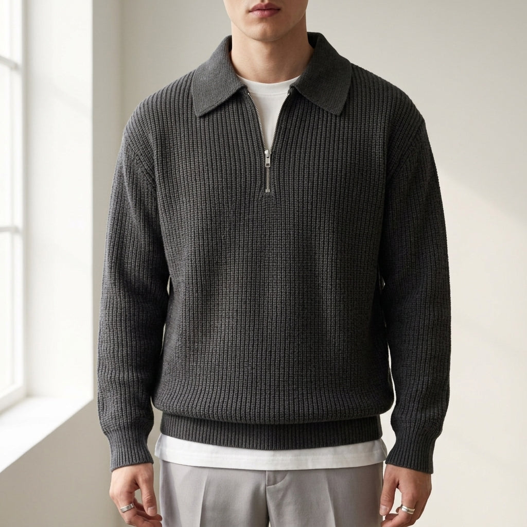 Quarter Zip Polo Sweater Soft Blend Ribbed Finish – Calder