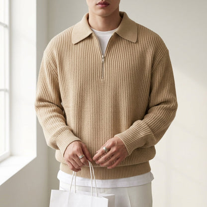 Quarter Zip Polo Sweater Soft Blend Ribbed Finish – Calder