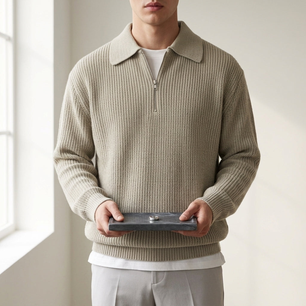 Quarter Zip Polo Sweater Soft Blend Ribbed Finish – Calder