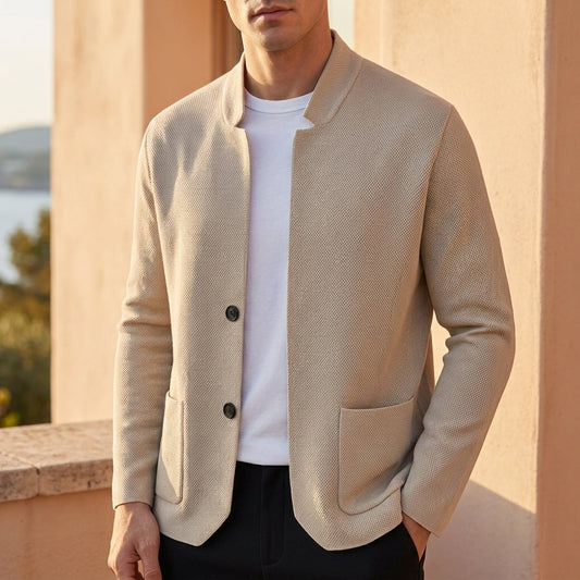 Knit Cardigan with Stand Collar Relaxed Fit – Elara