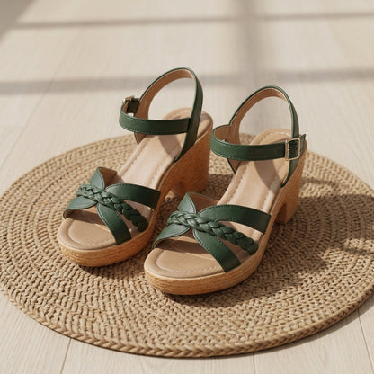 Women's Braided Platform Sandals Faux Leather Adjustable Strap – Elara
