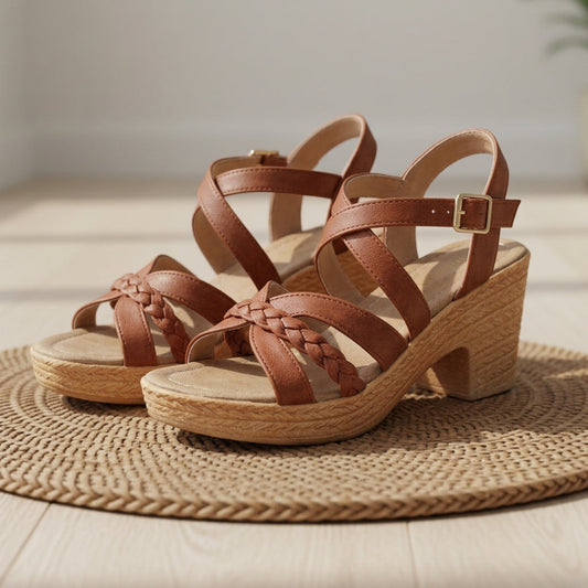 Women's Braided Platform Sandals Faux Leather Adjustable Strap – Elara