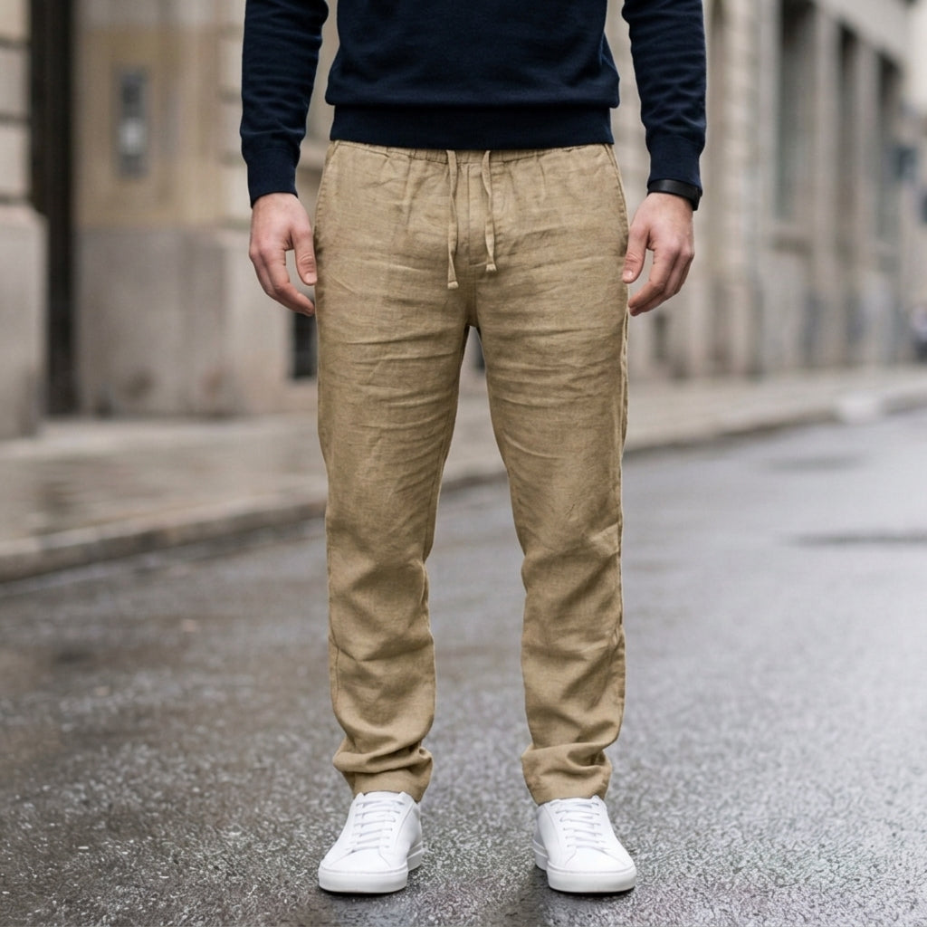 Linen Blend Drawstring Trousers Refined Tailoring – Elara