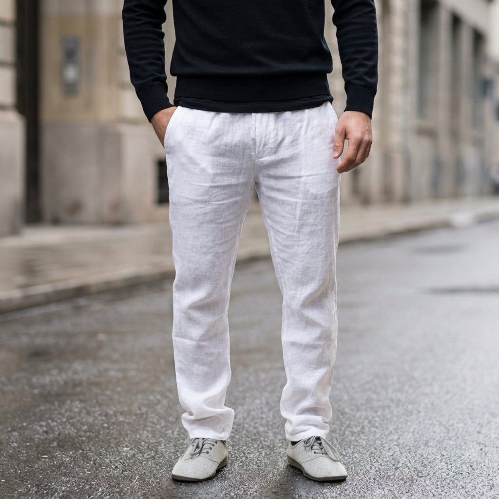 Linen Blend Drawstring Trousers Refined Tailoring – Elara