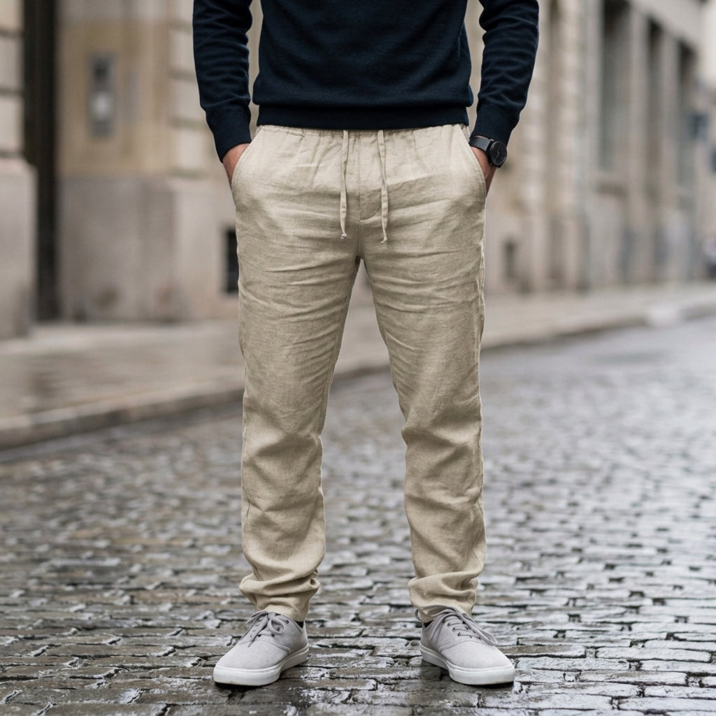 Linen Blend Drawstring Trousers Refined Tailoring – Elara