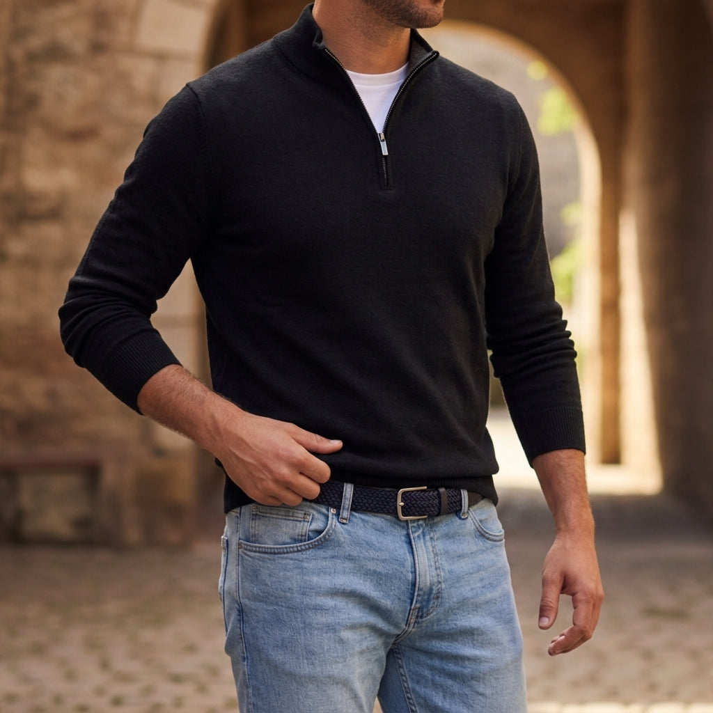 Quarter-Zip Knit Sweater V-Neck Soft Knit Blend – Rowan