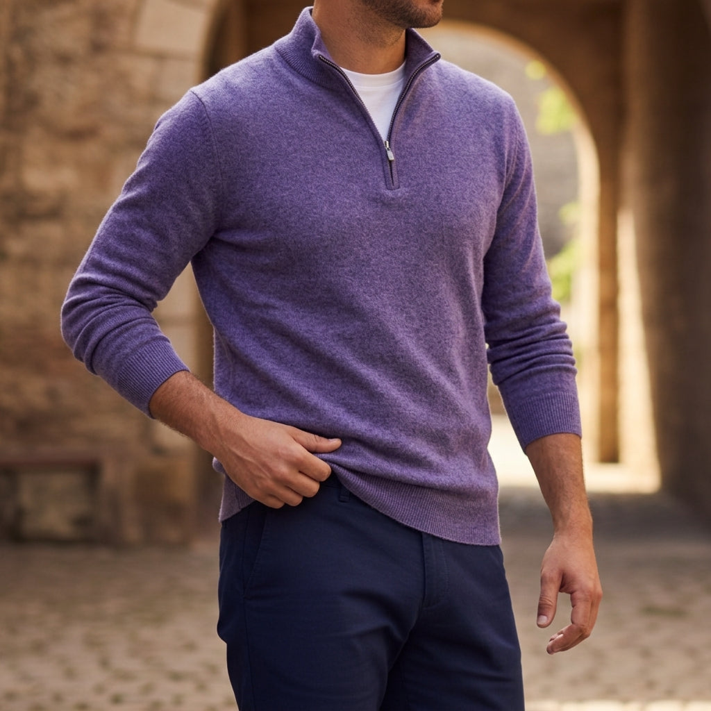 Quarter-Zip Knit Sweater V-Neck Soft Knit Blend – Rowan