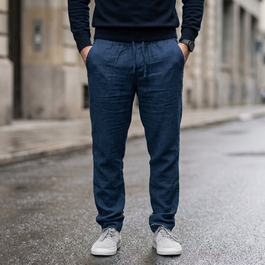 Linen Blend Drawstring Trousers Refined Tailoring – Elara