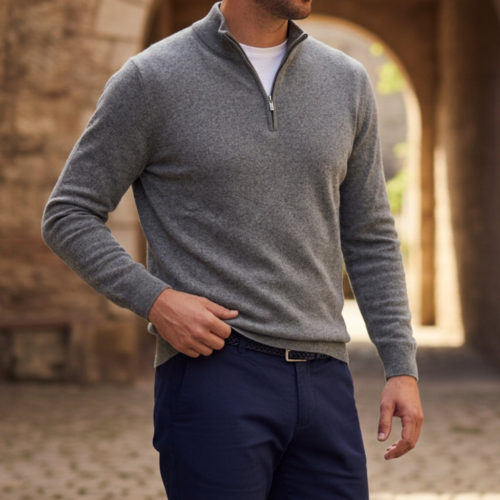 Quarter-Zip Knit Sweater V-Neck Soft Knit Blend – Rowan