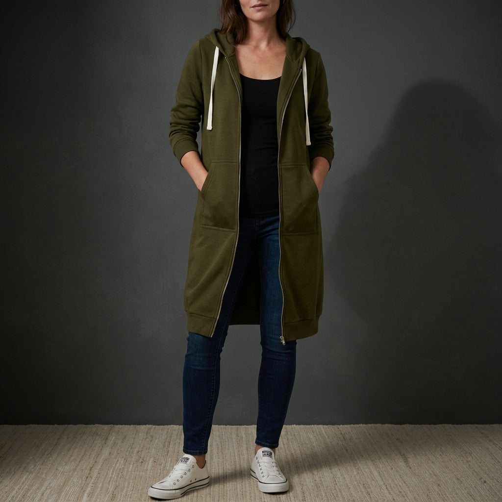 Cotton Blend Oversized Zip Hoodie Relaxed Longline Fit – Marlowe