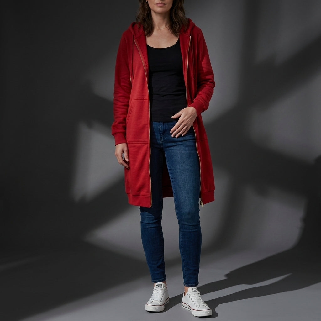 Cotton Blend Oversized Zip Hoodie Relaxed Longline Fit – Marlowe