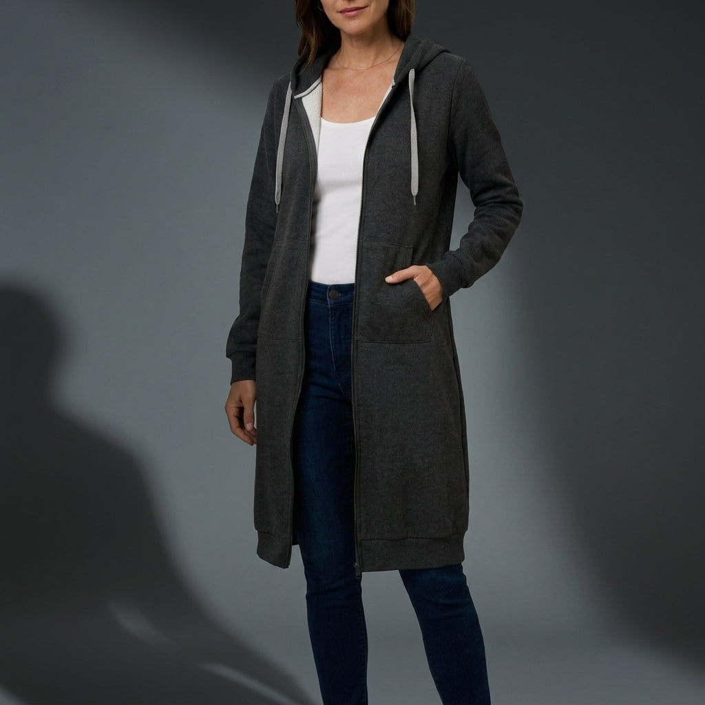 Cotton Blend Oversized Zip Hoodie Relaxed Longline Fit – Marlowe