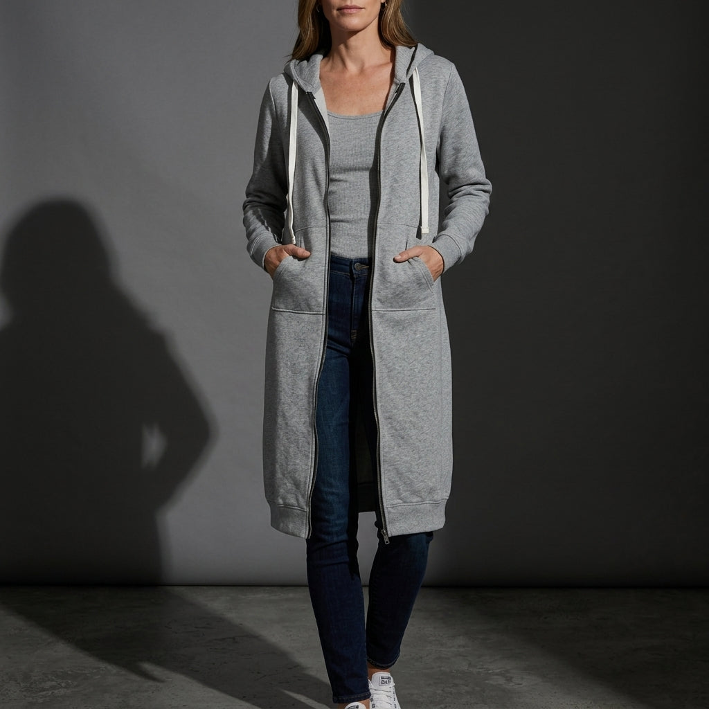 Cotton Blend Oversized Zip Hoodie Relaxed Longline Fit – Marlowe