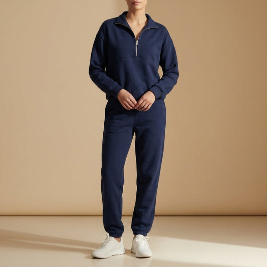 Cotton Blend Quarter-Zip Tracksuit Set Modern Fit – Alessio