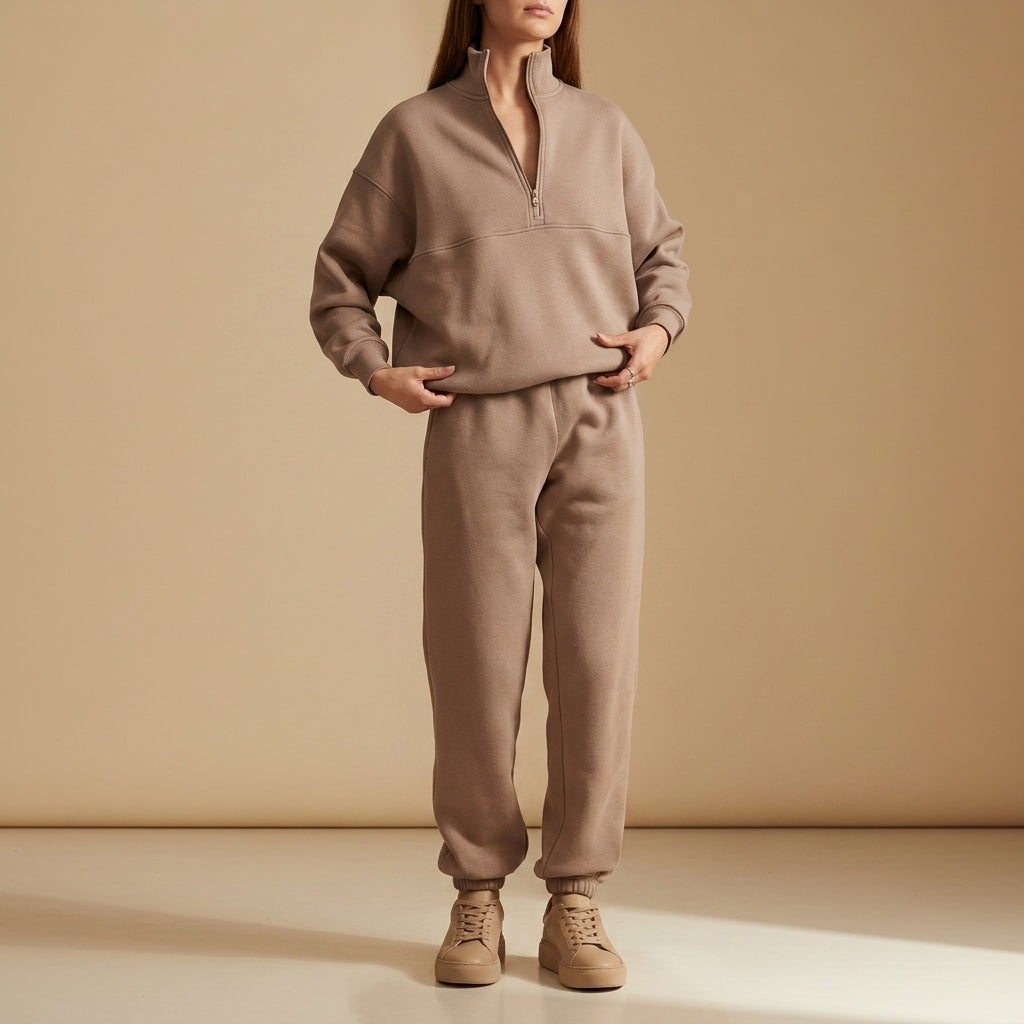 Cotton Blend Quarter-Zip Tracksuit Set Modern Fit – Alessio