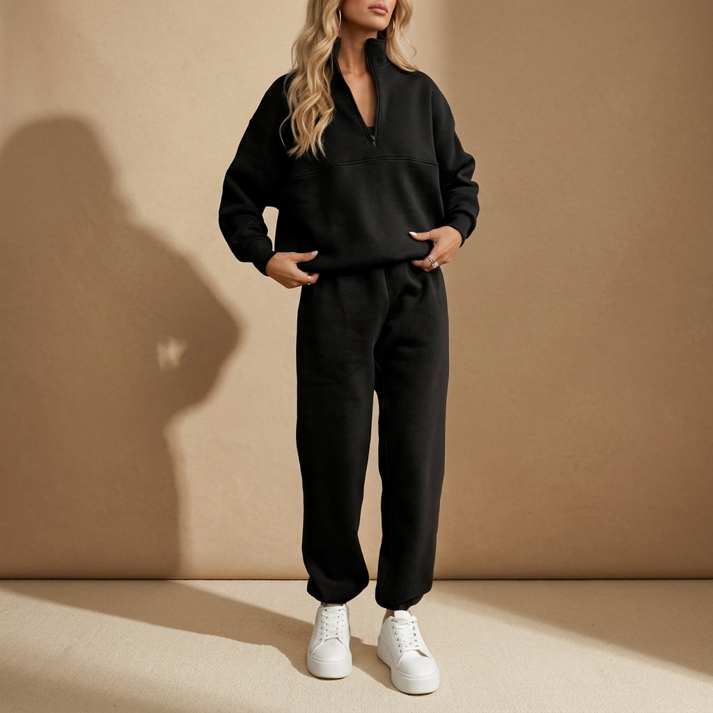 Cotton Blend Quarter-Zip Tracksuit Set Modern Fit – Alessio