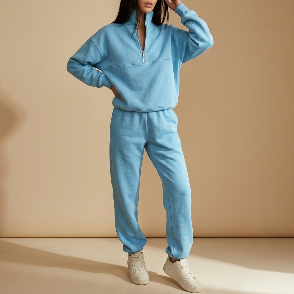 Cotton Blend Quarter-Zip Tracksuit Set Modern Fit – Alessio