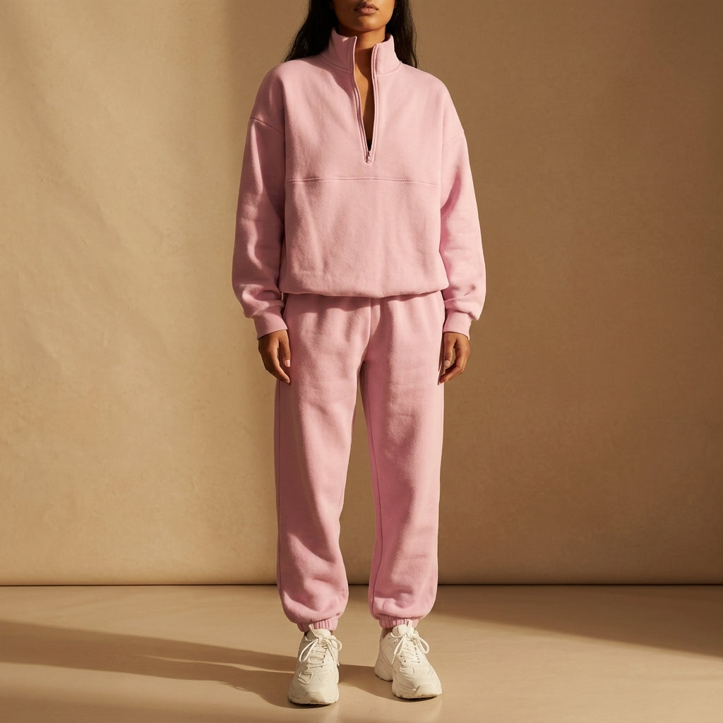 Cotton Blend Quarter-Zip Tracksuit Set Modern Fit – Alessio