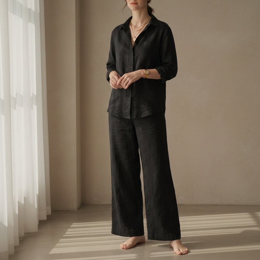 Linen Blend Shirt Trouser Set Relaxed Tailored Fit – Elara