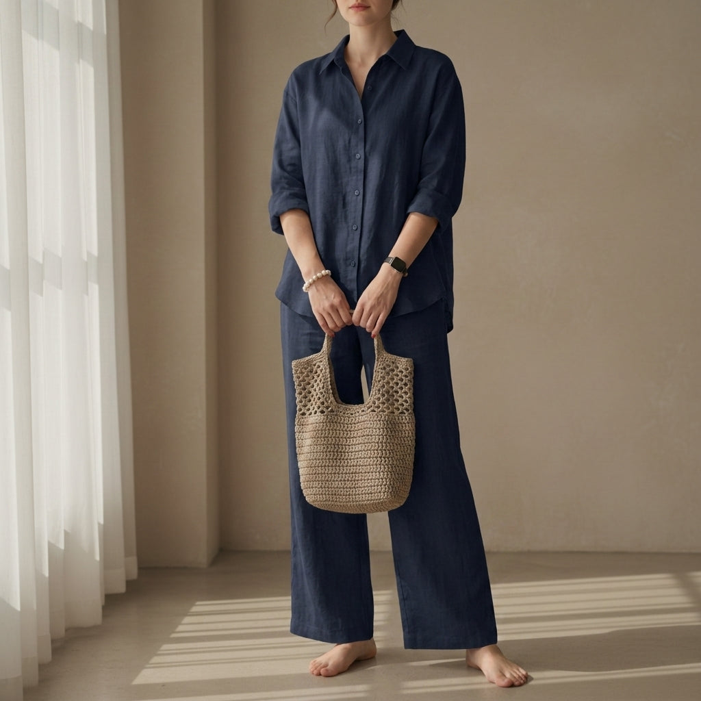 Linen Blend Shirt Trouser Set Relaxed Tailored Fit – Elara