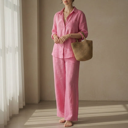 Linen Blend Shirt Trouser Set Relaxed Tailored Fit – Elara