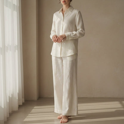 Linen Blend Shirt Trouser Set Relaxed Tailored Fit – Elara