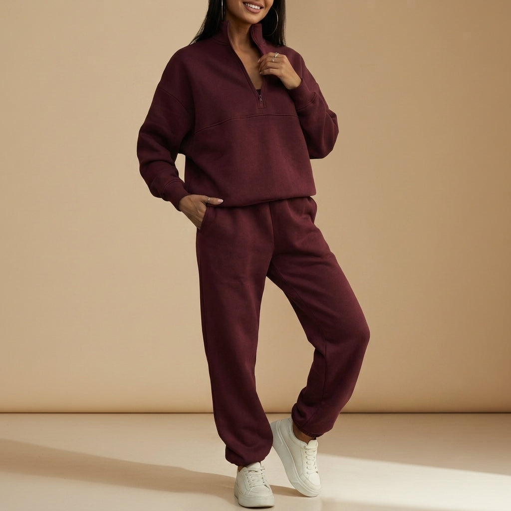 Cotton Blend Quarter-Zip Tracksuit Set Modern Fit – Alessio
