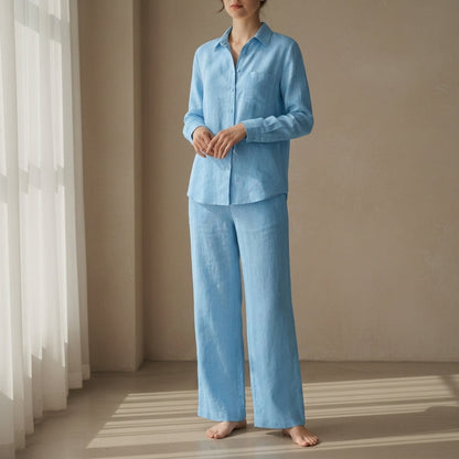 Linen Blend Shirt Trouser Set Relaxed Tailored Fit – Elara