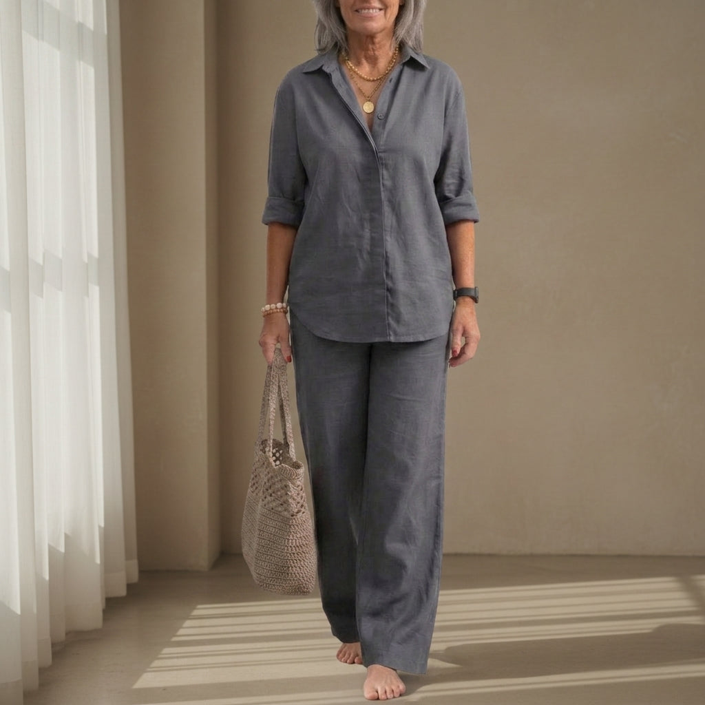 Linen Blend Shirt Trouser Set Relaxed Tailored Fit – Elara