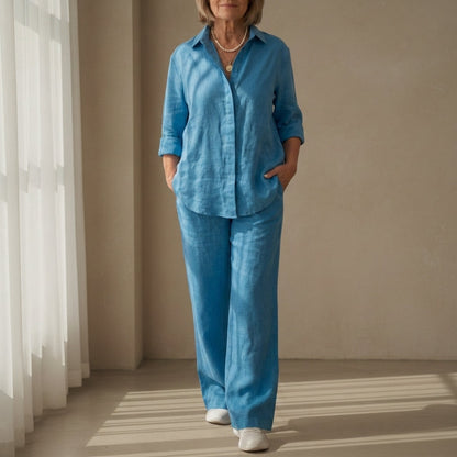 Linen Blend Shirt Trouser Set Relaxed Tailored Fit – Elara