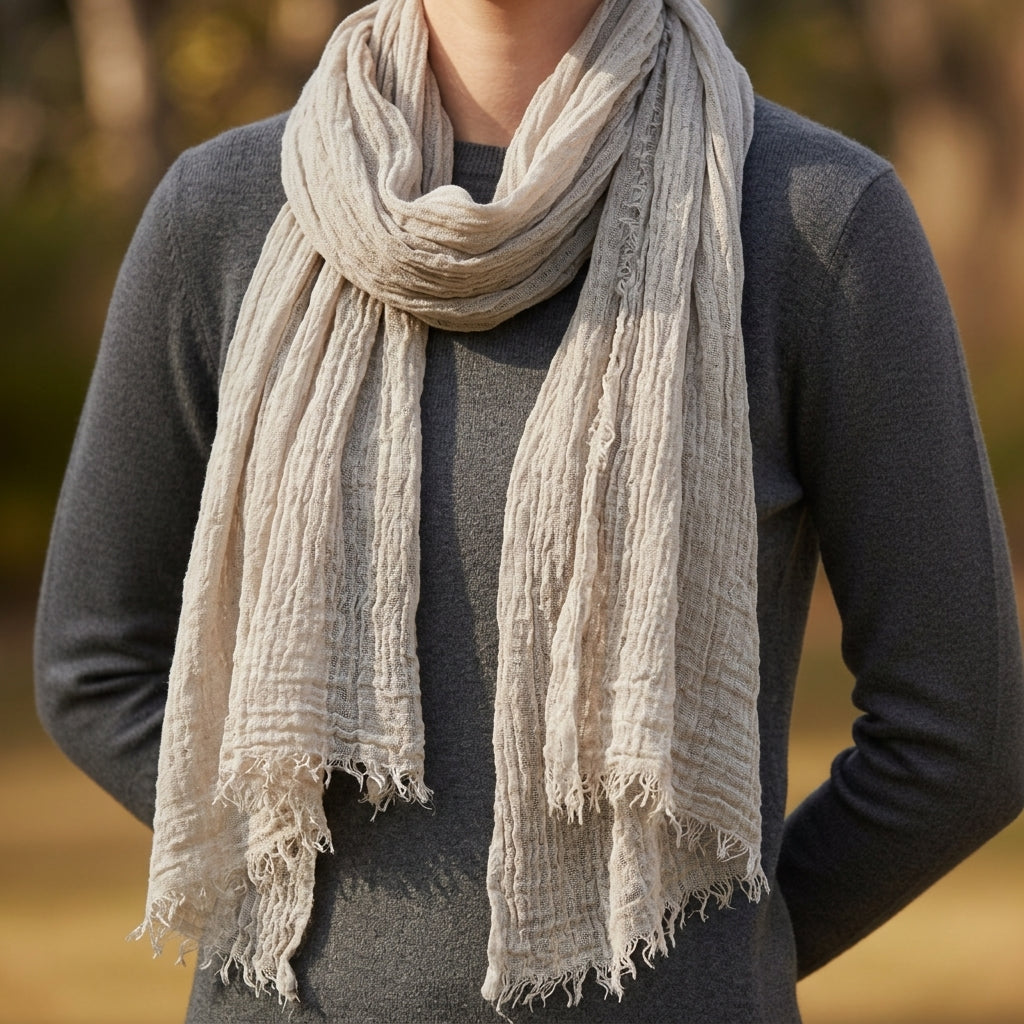 Lightweight Frayed Edge Scarf Soft Draped Style – Elara