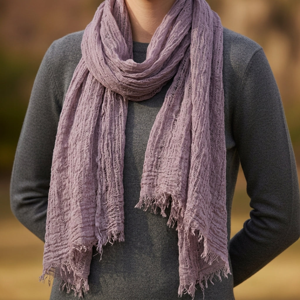 Lightweight Frayed Edge Scarf Soft Draped Style – Elara