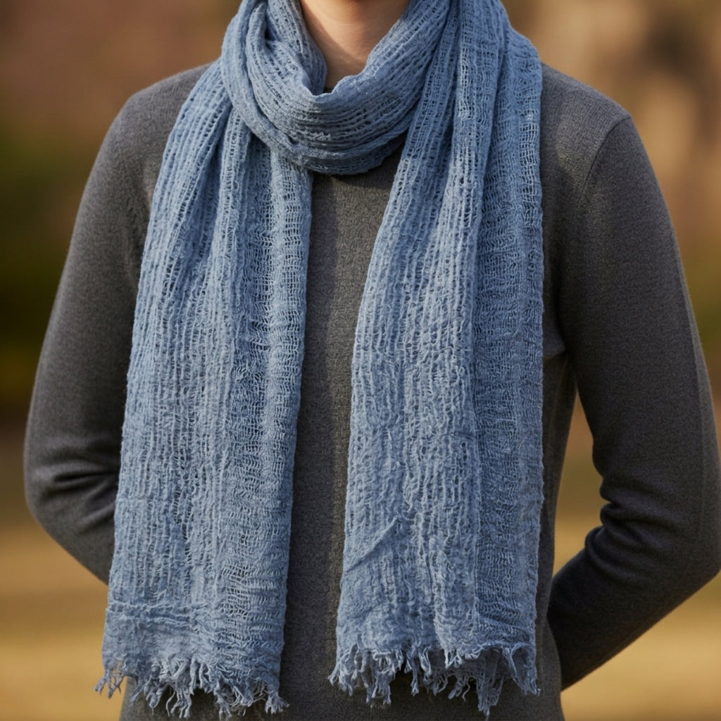 Lightweight Frayed Edge Scarf Soft Draped Style – Elara